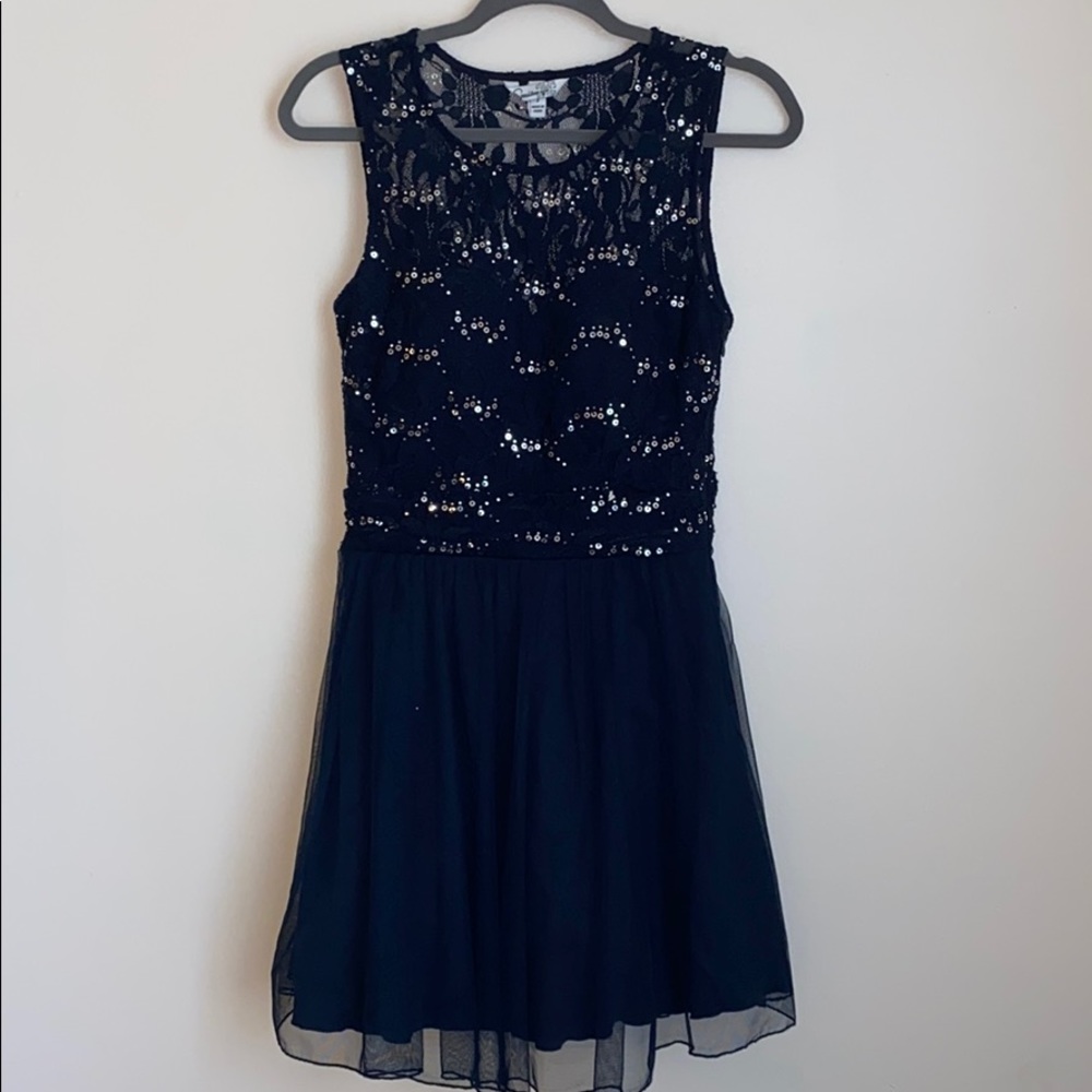 Navy & Sequin Lace Mini Dress Speckless Size 7